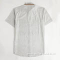 Men's Short-sleeve Print Band Collar Casual Cotton Shirt